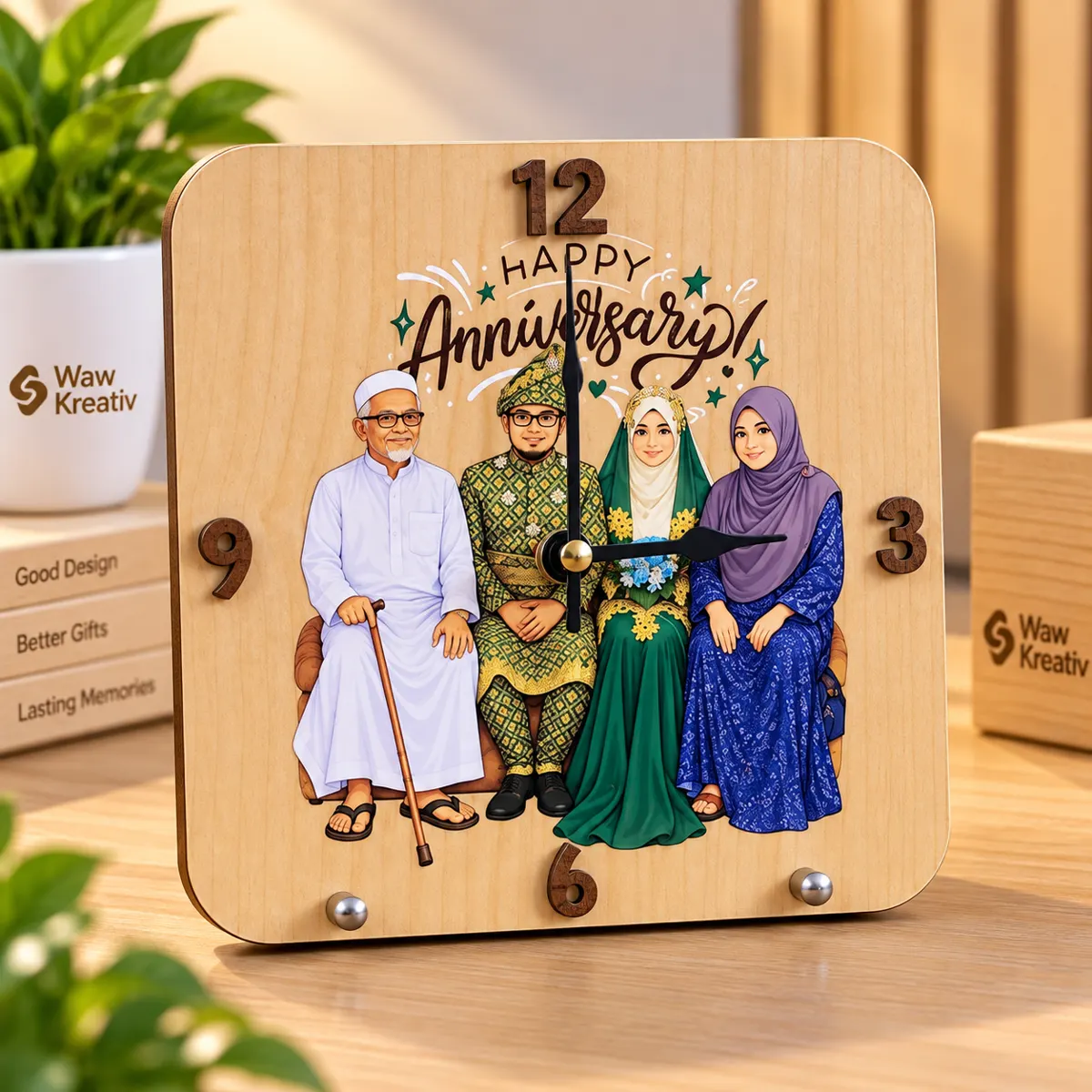 Anniversary clock with family caricature