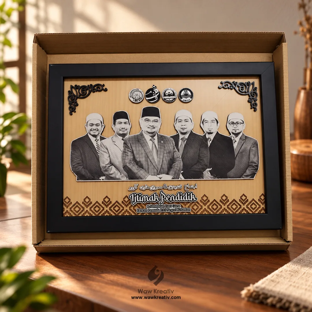 Bingkai potret berkumpulan diukir dalam kotak hadiah